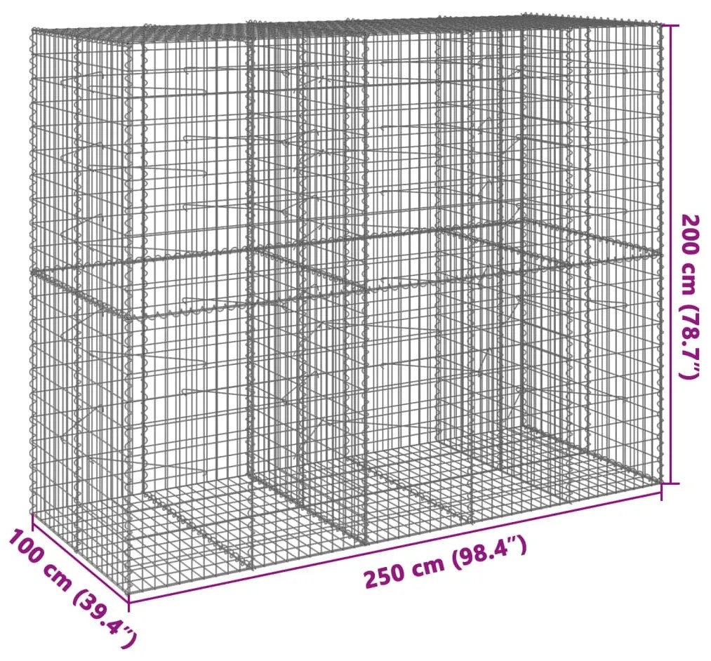 horganyzott vas gabion kosár fedéllel 250 x 100 x 200 cm