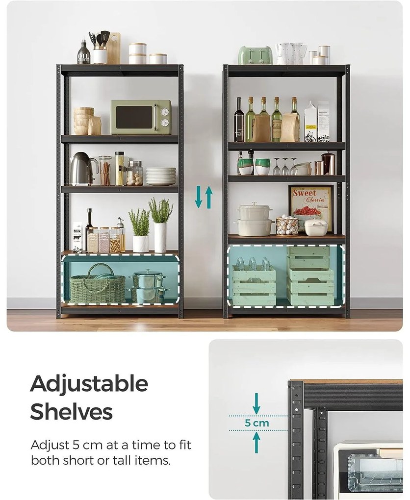 Nagy teherbírású tárolópolc, polc, rusztikus barna és fekete