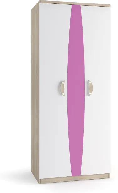 TENUS II SZ2D szekrény, sonoma tölgy/fehér, rózsaszín