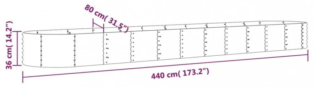 ezüstszínű horganyzott acél kerti magaságyás 440x80x36 cm