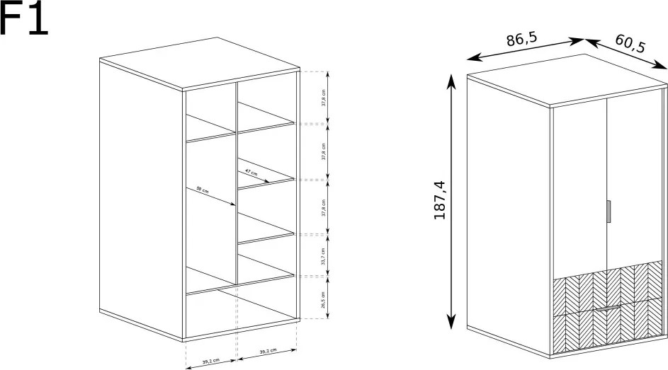 Aldabra Fonti F-1 gardróbszekrény, karamell tölgy