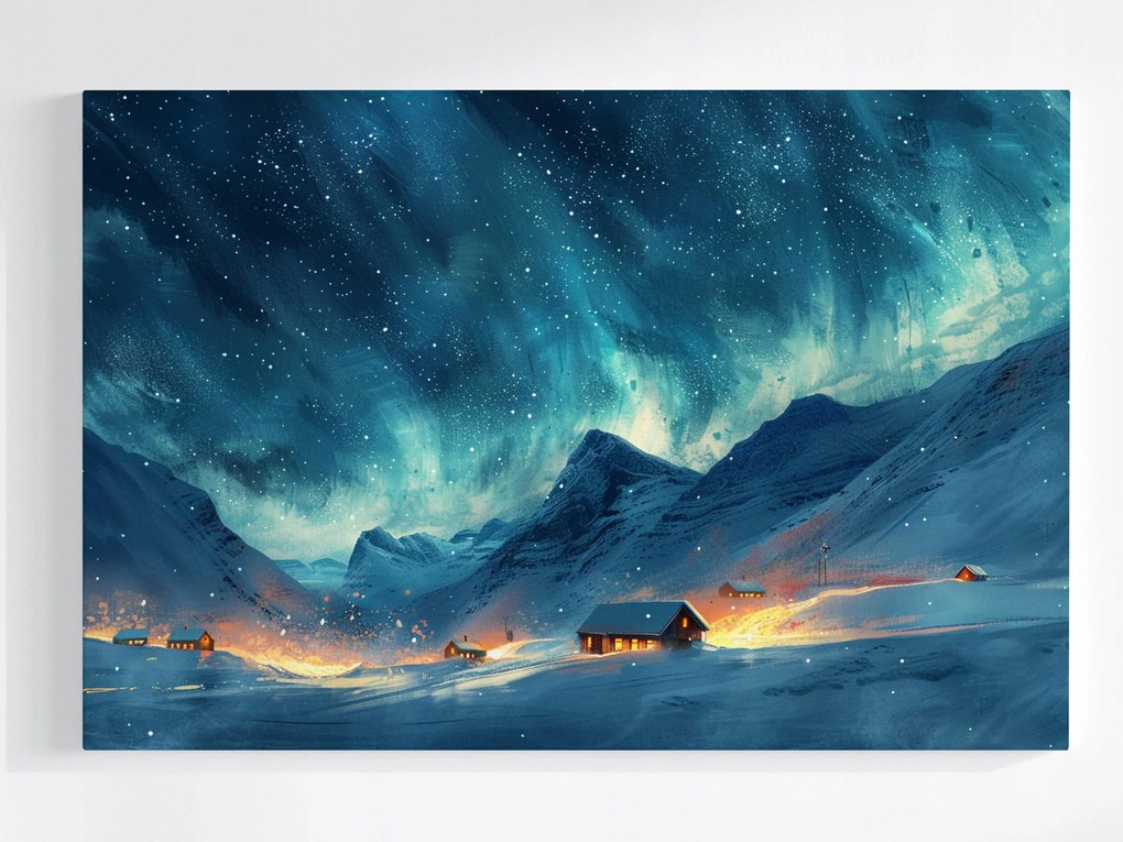 Vászonkép Canvas Tájkép Éjszaka Északi Fény Tél Hó Hegyek 120x80