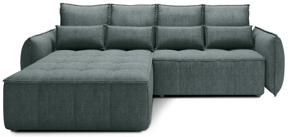 Zöld bársony kinyitható-tárolóhelyes sarokkanapé (bal oldali-heverő résszel) Campo – ELTAP