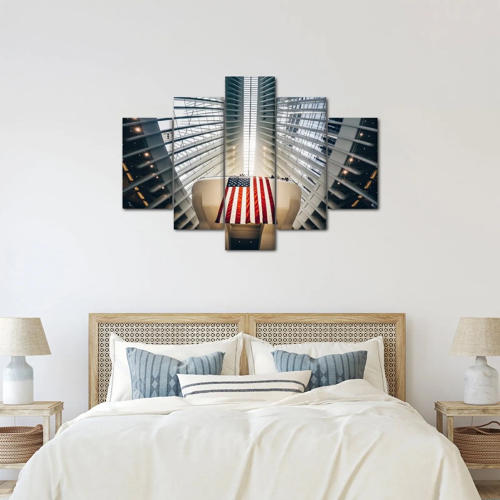 Építkezés az USA zászlóval képe (150x105 cm)