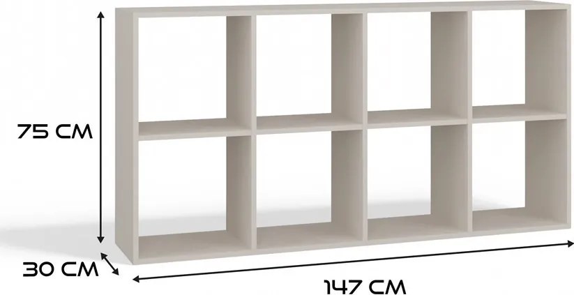 Malax 2x4 polc, 147x75x30 cm, kasmír