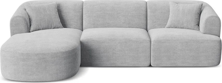 Világosszürke kordbársony sarokkanapé (bal oldali-heverő résszel) Campi – Cosmopolitan Design