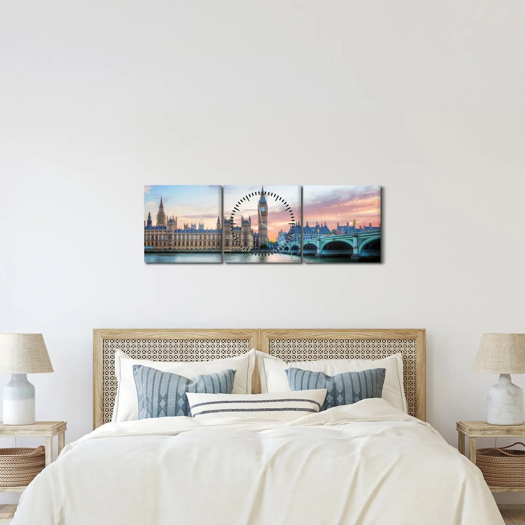 Kép - London pasztell színekben (órával) (90x30 cm)