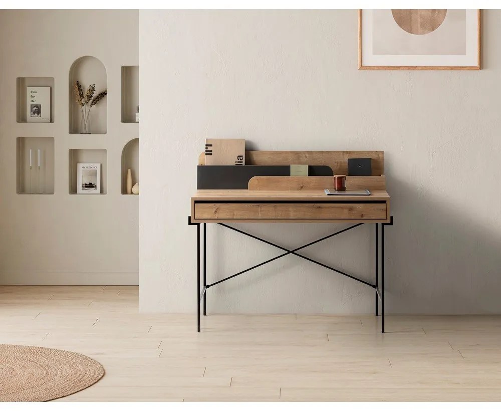 Tölgyfa szekreter típusú íróasztal 60x113 cm Lila – Marckeric