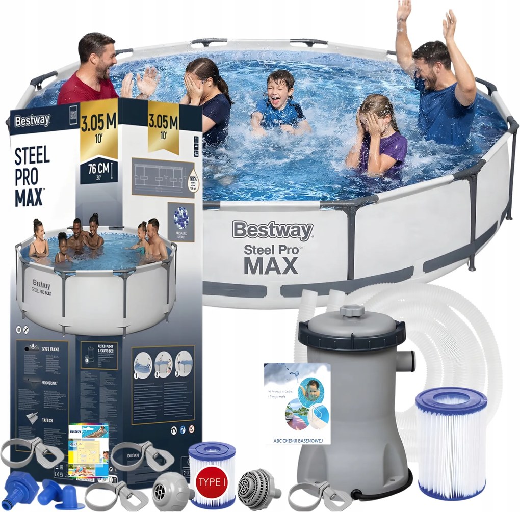 Kerti Állványos Medence Flörtölő Szivattyúval Bestway 305x76 Kerek Szett