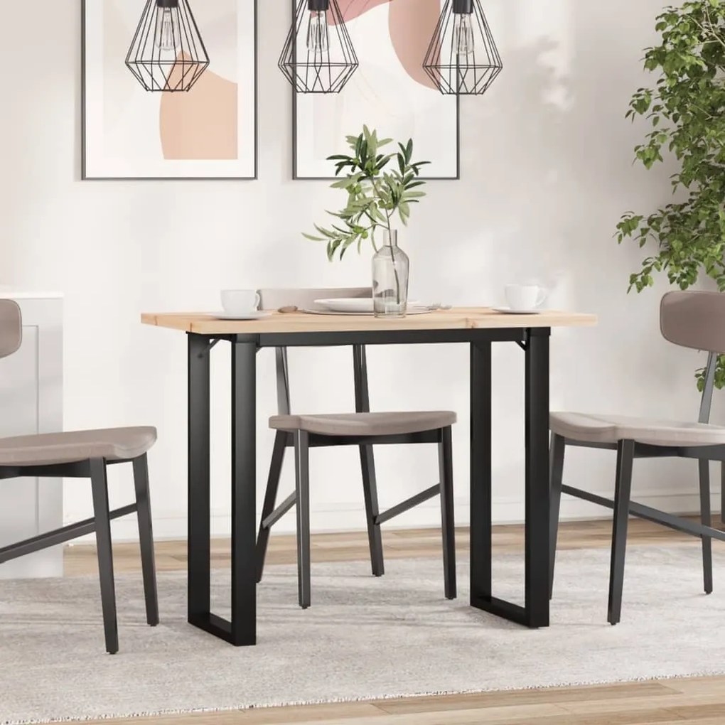 tömör fenyőfa és öntöttvas étkezőasztal O-vázzal 100x50x75,5 cm