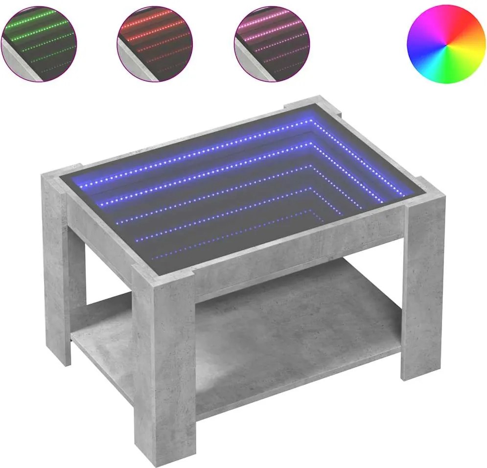 vidaXL betonszürke szerelt fa dohányzóasztal LED-del 73 x 53 x 45 cm