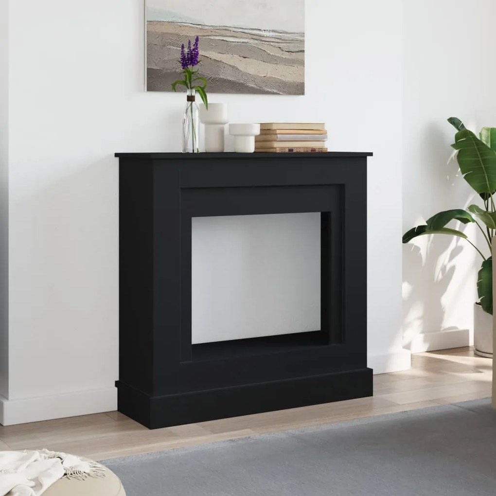 fekete szerelt fa kandallóburkolat 90 x 30 x 90 cm
