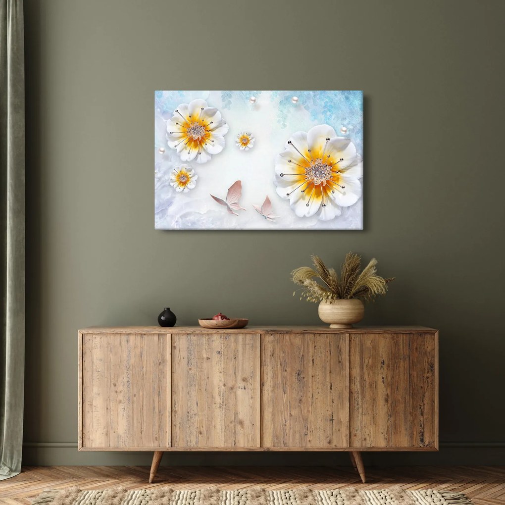 Kép - Kompozíció virágokkal és pillangókkal (90x60 cm)