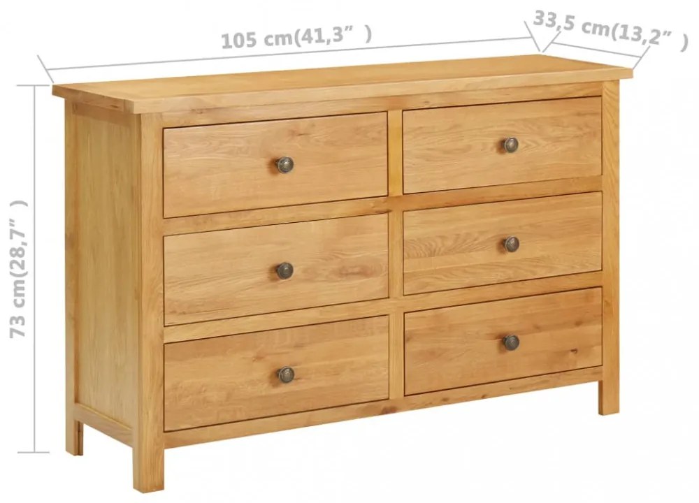 tömör tölgyfa komód 105 x 33,5 x 73 cm