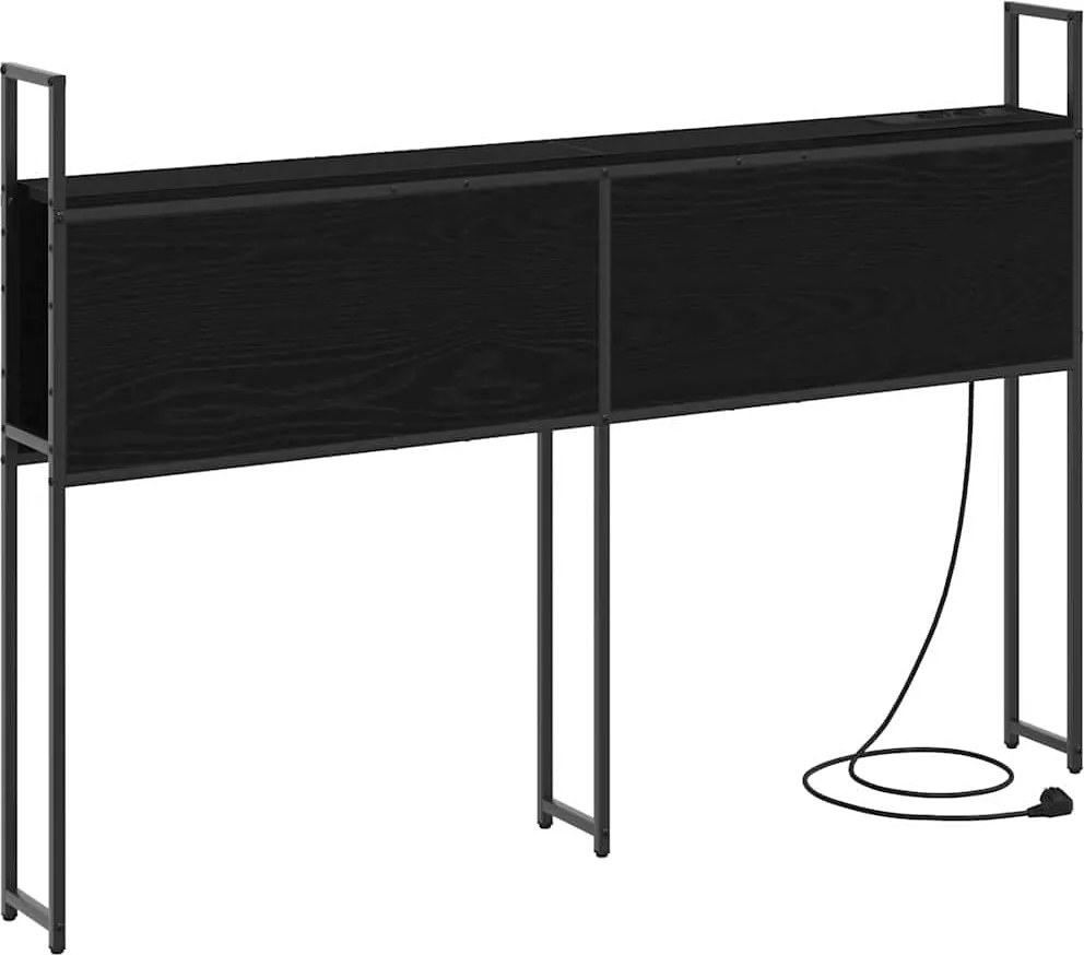 vidaXL Tárolós Fejtámla Töltő Állomással Musta tammi 123 x 15 x 98 cm