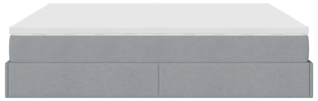 Ottomán ágykeret matracokkal Világosszürke 200x200cm szövet
