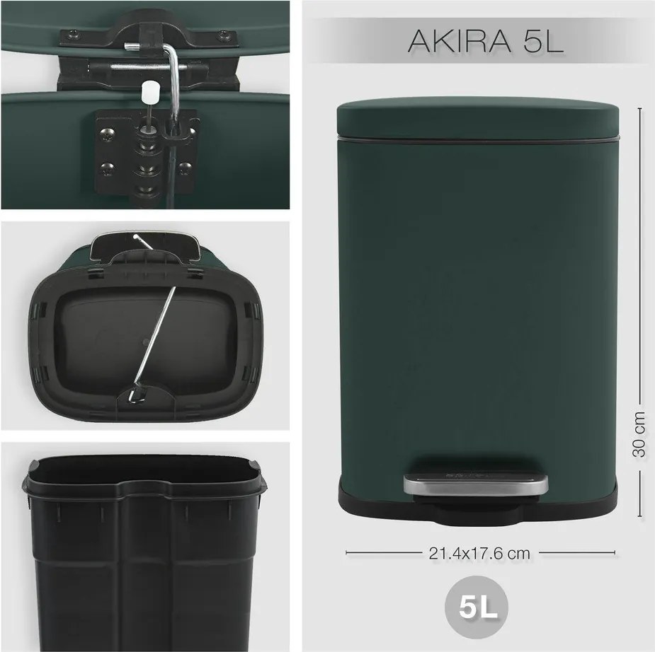 Sötétzöld acél pedálos szemetes 5 l Akira – Spirella