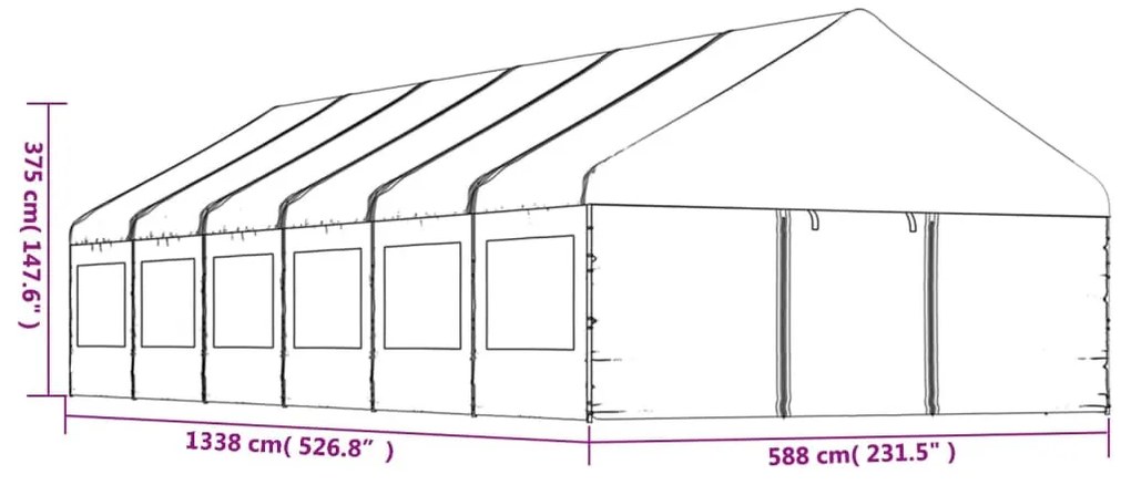 fehér polietilén pavilon tetővel 13,38 x 5,88 x 3,75 m