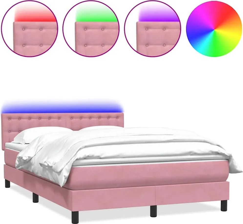 vidaXL rózsaszín bársony rugós és LED-es ágy matraccal 160x210 cm