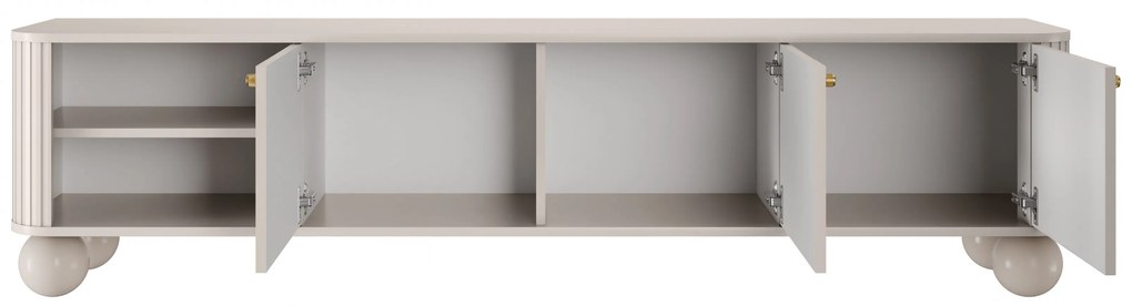 Vesper TV-szekrény 187 cm háromajtós - kasmír / arany fogantyúk / gömb lábak