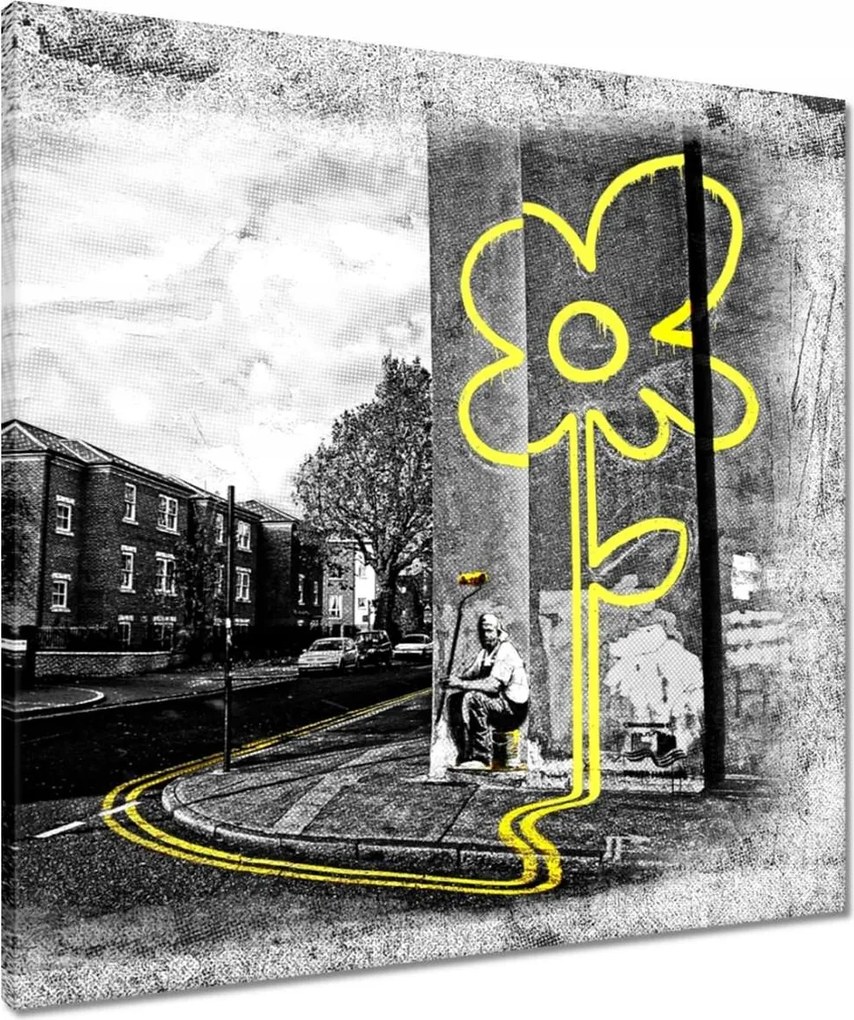 Vászonkép 60x60 Banksy sárga virág