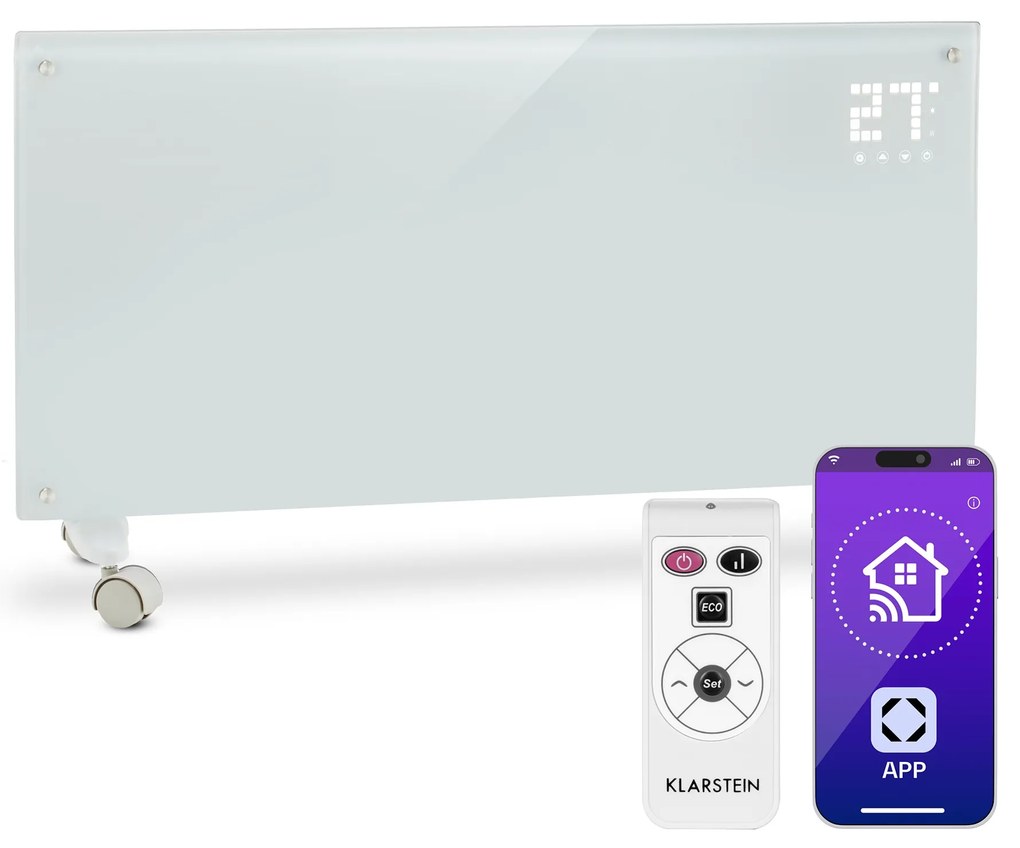 Klarstein Bornholm Smart, konvektor, 2000 W, WiFi, LED kijelző, időzítő, IP24, fehér