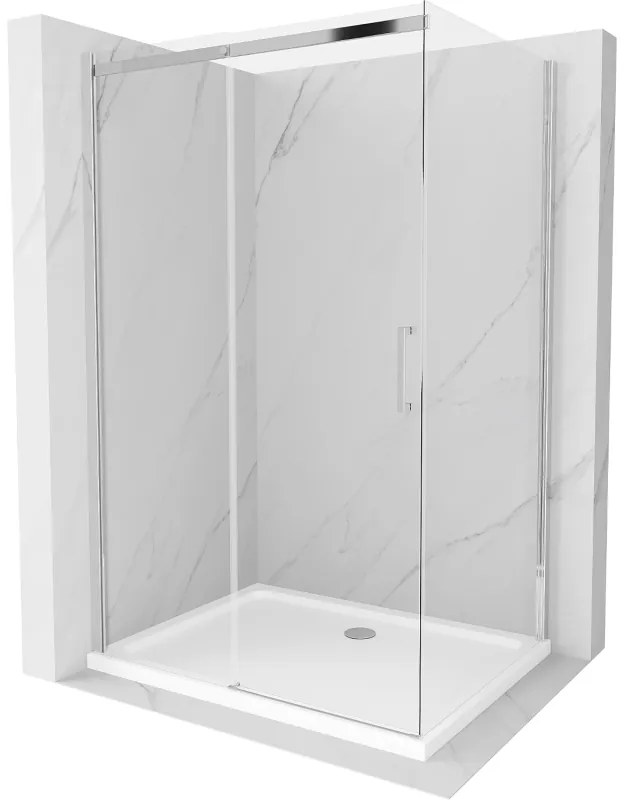 Mexen Omega tolóajtós zuhanykabin 100 x 80 cm, átlátszó, króm + Flat zuhanytálca - 825-100-080-01-00-4010