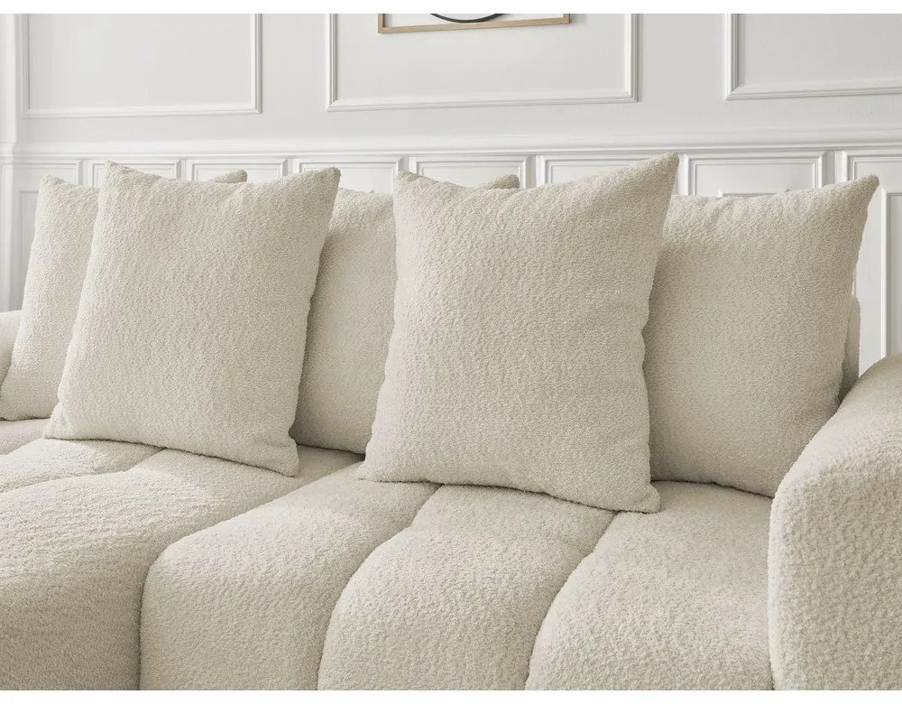 Bézs buklé kinyitható-tárolóhelyes sarokkanapé (bal oldali-heverő résszel) Roxelane – Bobochic Paris