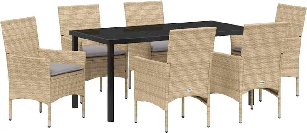 vidaXL Kert étkező szett párnával 7 pcs Bézs polirattan