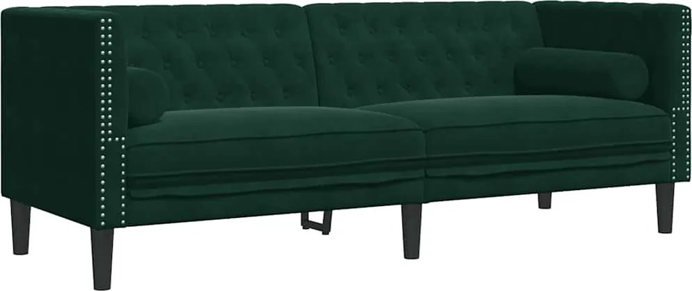 vidaXL 3 személyes sötétzöld bársony Chesterfield kanapé párnákkal