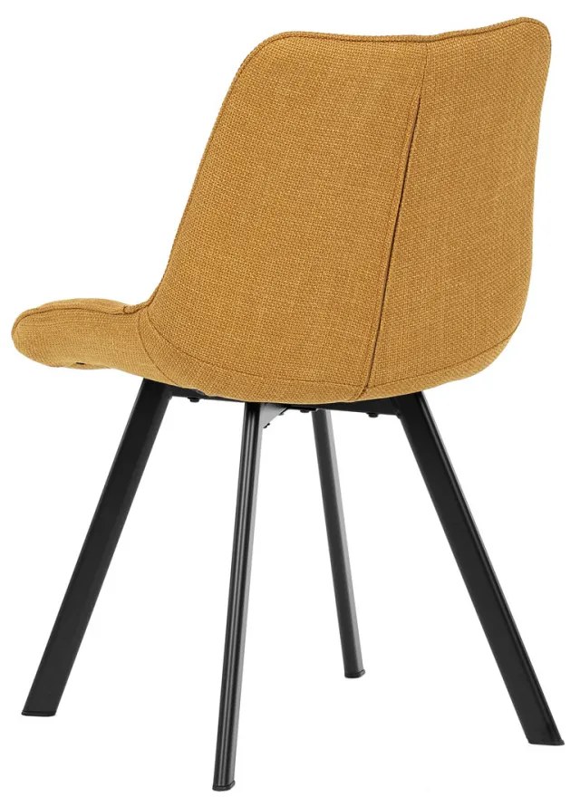 Scaun de dining tapițat cu țesătură galbenă, cu picioare metalice. HC-465