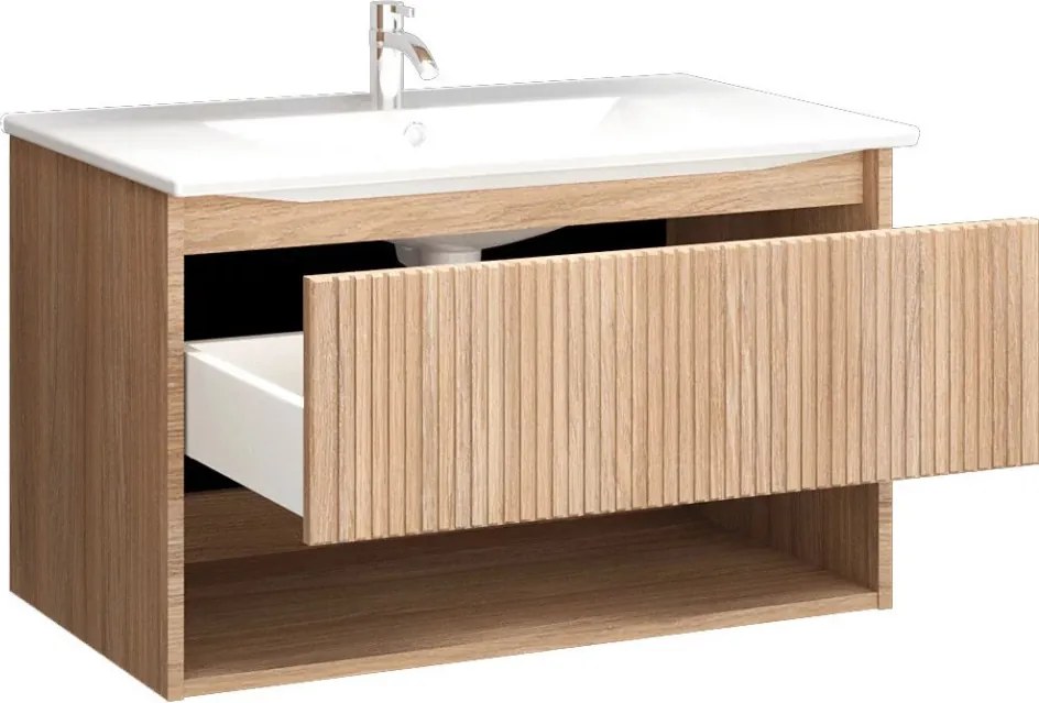 TMP SLIM STRIPE 75 fali függesztett fürdőszobabútor - SKY E-8099-75 porcelán mosdóval - 75 x 46 cm