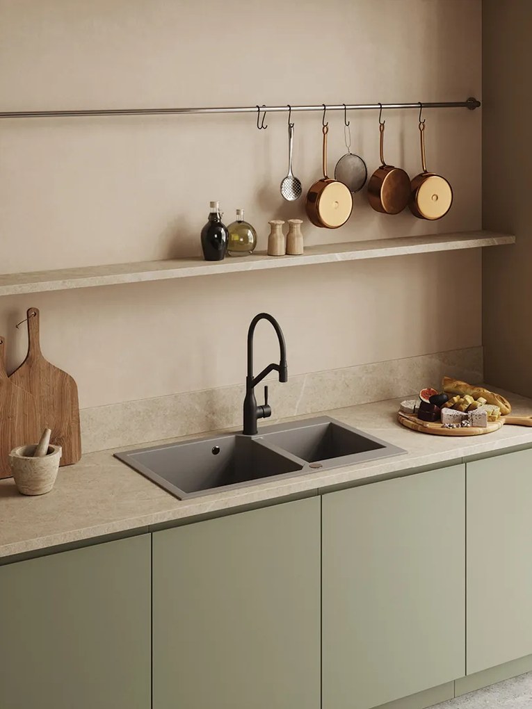 Laveo Colina, magas mosogatócsaptelep U-alakú kifolyóval, matt fekete, LAV-BCO_B78D