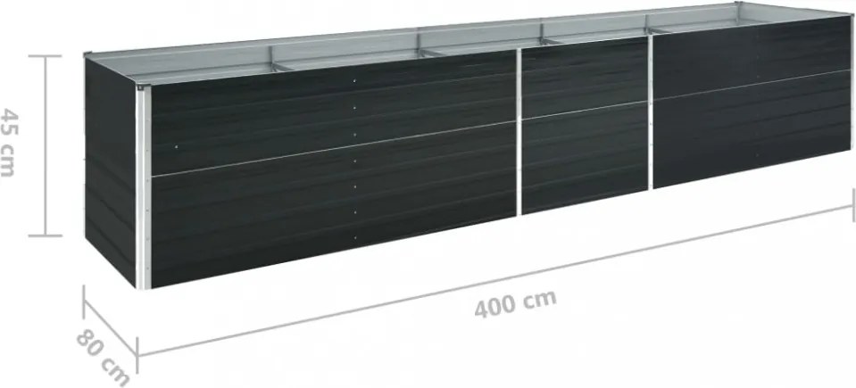 vidaXL antracitszürke horganyzott acél kerti magaságyás 400x80x45 cm