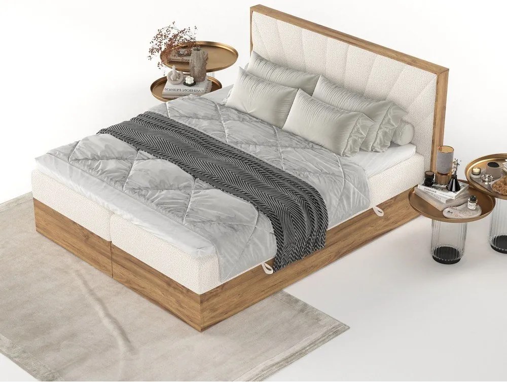 Krémszínű-natúr színű ágyneműtartós boxspring ágy 180x200 cm Asahi – Maison de Rêve