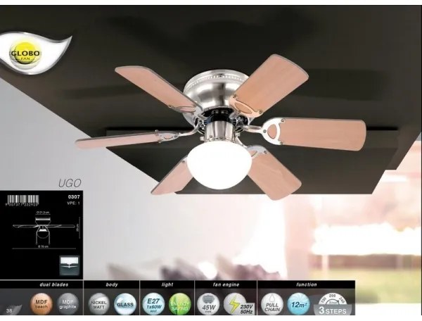 GLOBO 0307 - Mennyezeti ventilátor UGO 1xE27/60W/230V