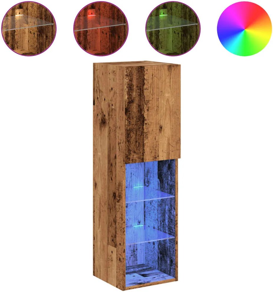 vidaXL antik fa színű TV-szekrény LED-lámpákkal 30,5 x 30 x 102 cm