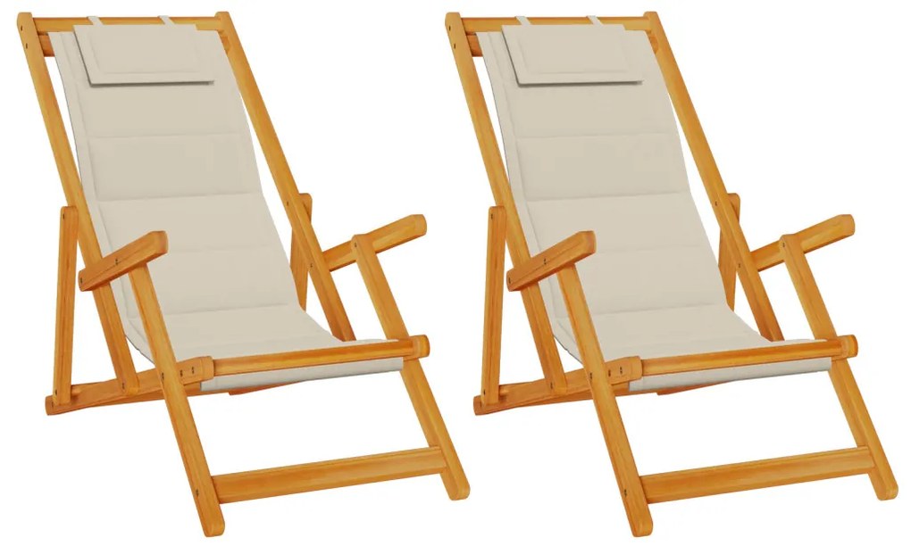 2 db-os Összecsukható Strandfotel Taupe Tömör Akácfából &amp; Textilénből