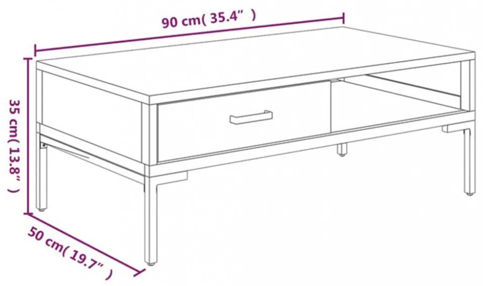 fekete tömör újrahasznosított fenyő dohányzóasztal 90x50x35 cm