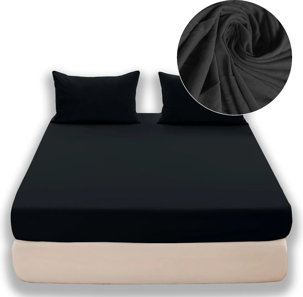 Gumis lepedő 160x200cm Cotton world jersey fekete puha GK08