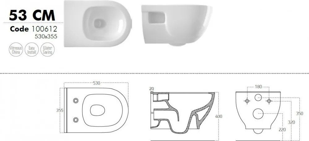 Sanovit BRILLA fali WC - rimless - perem nélküli