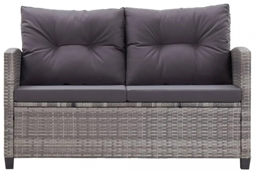 kétszemélyes szürke polyrattan kerti kanapé párnákkal 124 cm