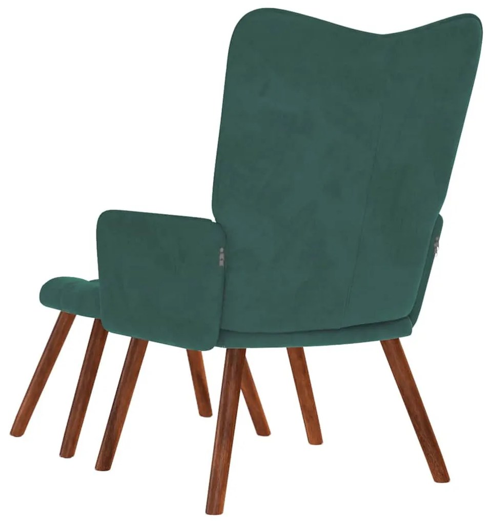 sötétzöld bársony pihenőfotel zsámolynal