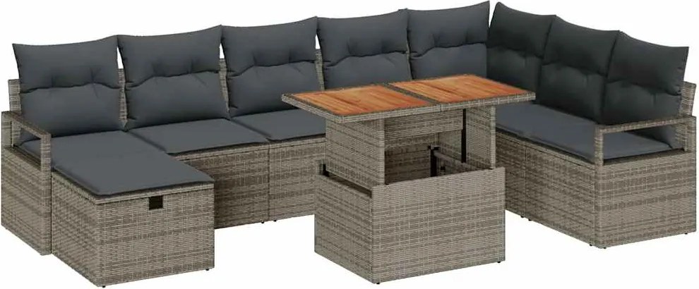 vidaXL Kerti Kanapé Szett 9 pcs Szürke polirattan