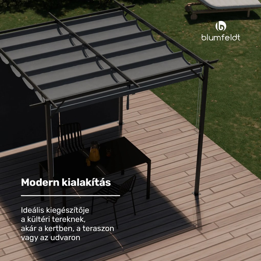 Pantheon Robust Pergola, 3x3 m időjárásálló porszórt acél oldalsó redőnyökkel