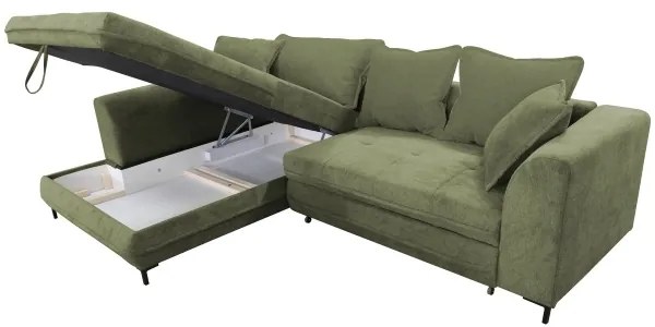 LAGOA balos L alakú ággyá alakítható sarokkanapé tárolóval, zöld