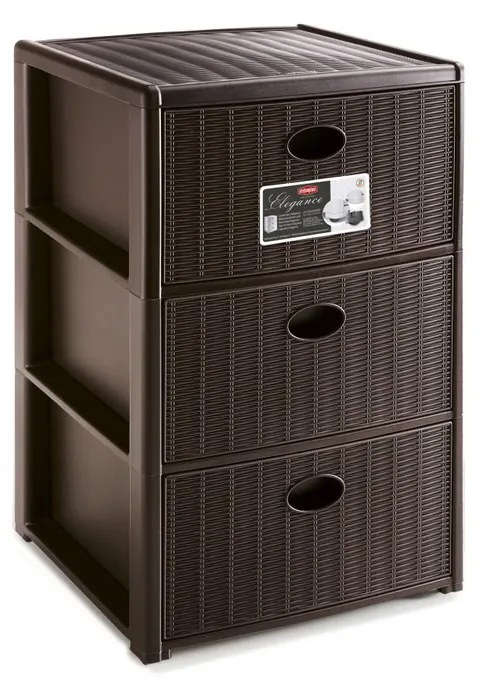 STEFANPLAST Műanyag tároló polc Elegance, 3 fiókos, barna