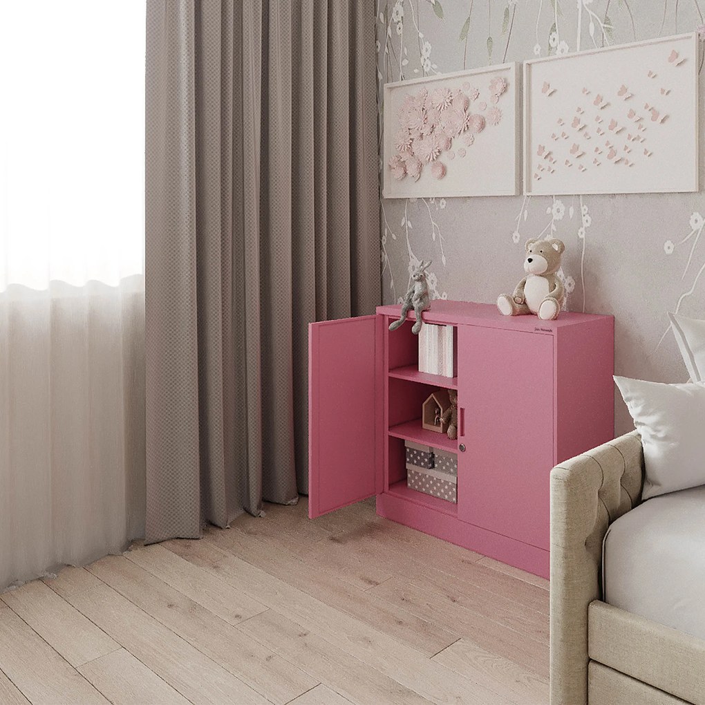 Alacsony fém irattartó szekrény BEATA, 900 x 930 x 400 mm, Fresh Style: púderrózsaszín