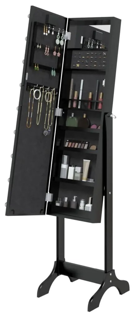 fekete szabadon álló tükör LED-del 34 x 37 x 146 cm