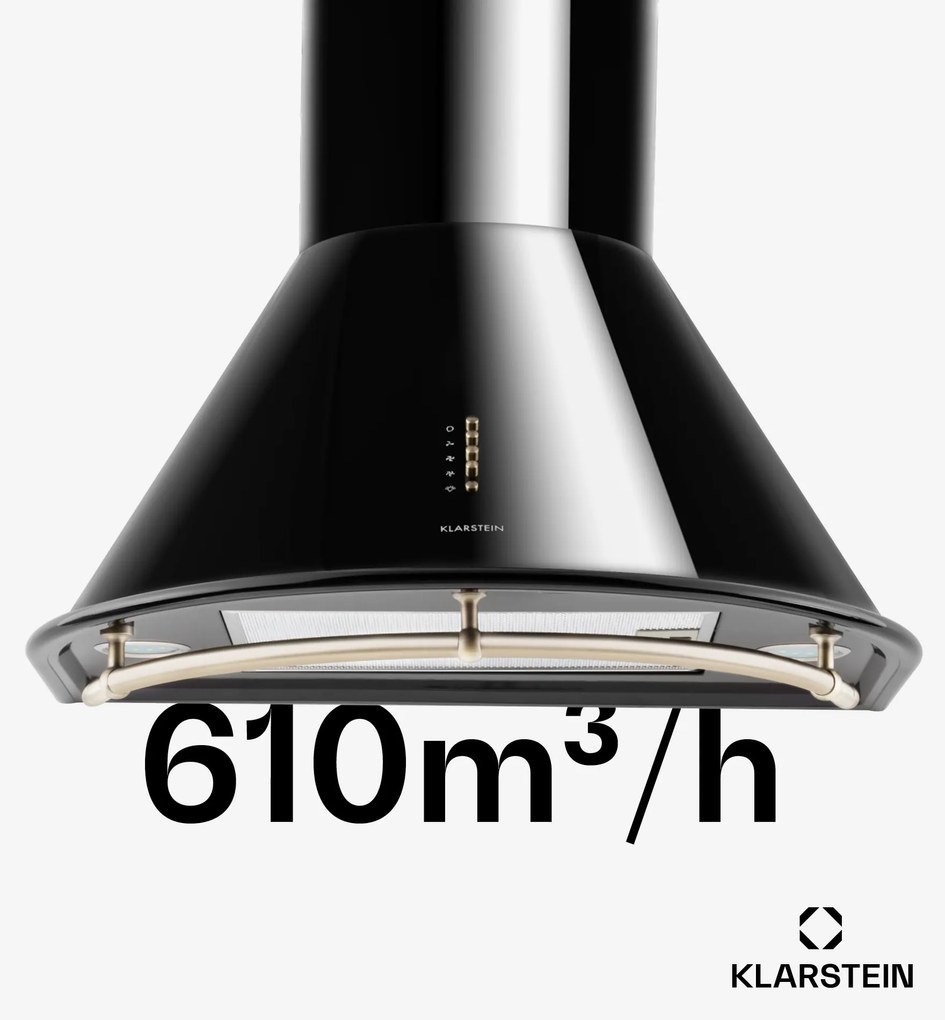 Klarstein Lumio Neo, retró kéményes páraelszívó, 60 cm, 610 m³/ó, nemesacél, fekete